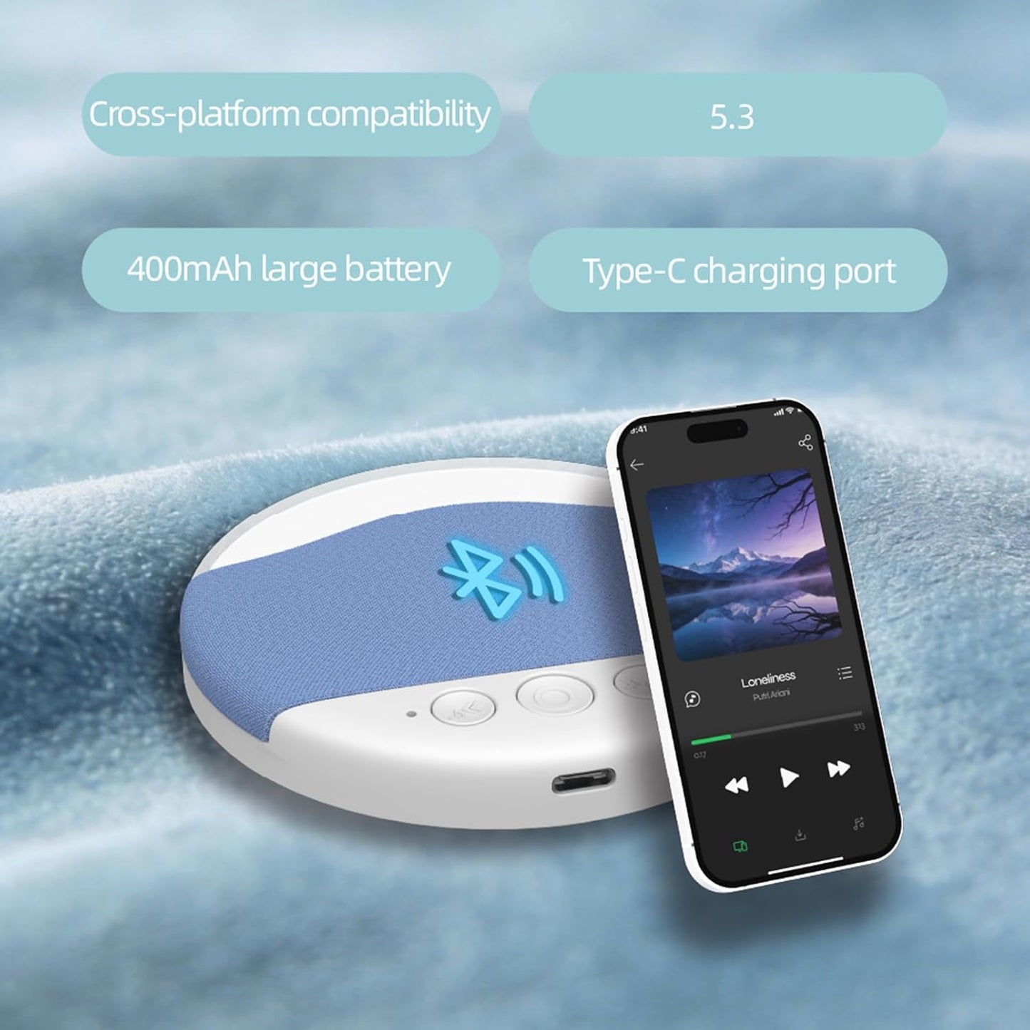 Generic 9.8x1.3cm, Pillow Speaker, Rechargeable Design, Wireless Music Box with White Noise, Comfortable Pillow