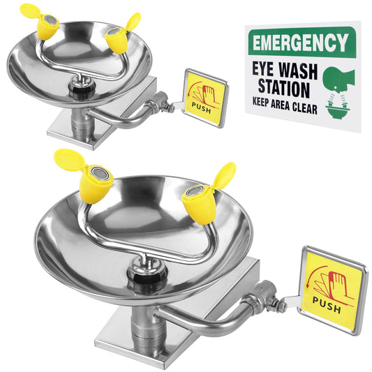 Crystmetal 2Kits Eye Wash Station, Wall-Mounted Emergency, Portable First Aid Eyewash Station Eye Irrigation Sign, 304 Stainless Steel OSHA Apporoved
