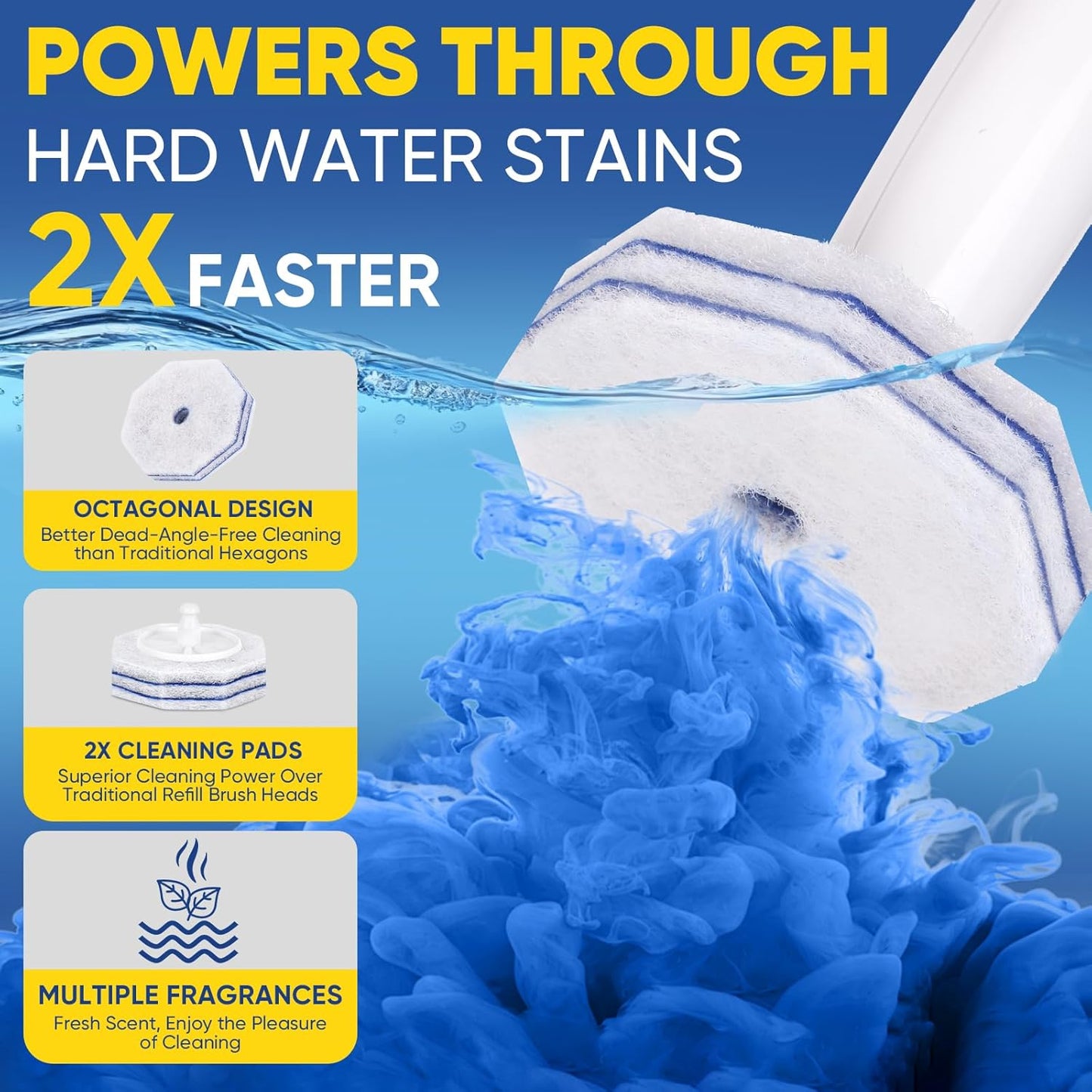 Aromative Toilet Brush Refills - 30Ct Disposable Cleaning Pads with Double-Layer Design | Lemon, Blue Ocean, Lavender
