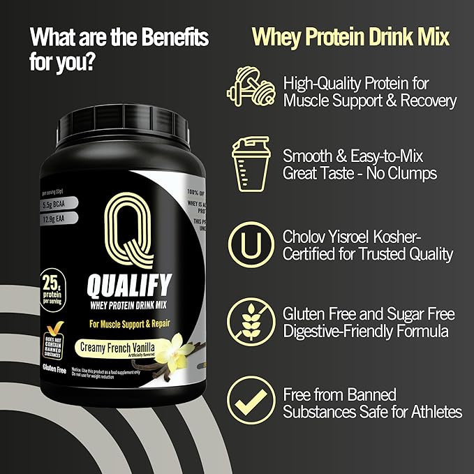 French Vanilla Whey Protein Powder. 25g Protein, 5.5g BCAA, Cholov Yisroel Kosher, Gluten-Free, Sugar-Free, Keto-Friendly, Smooth Mixing Post-Workout Protein Shake Powder, 26.4oz (23 Servings)