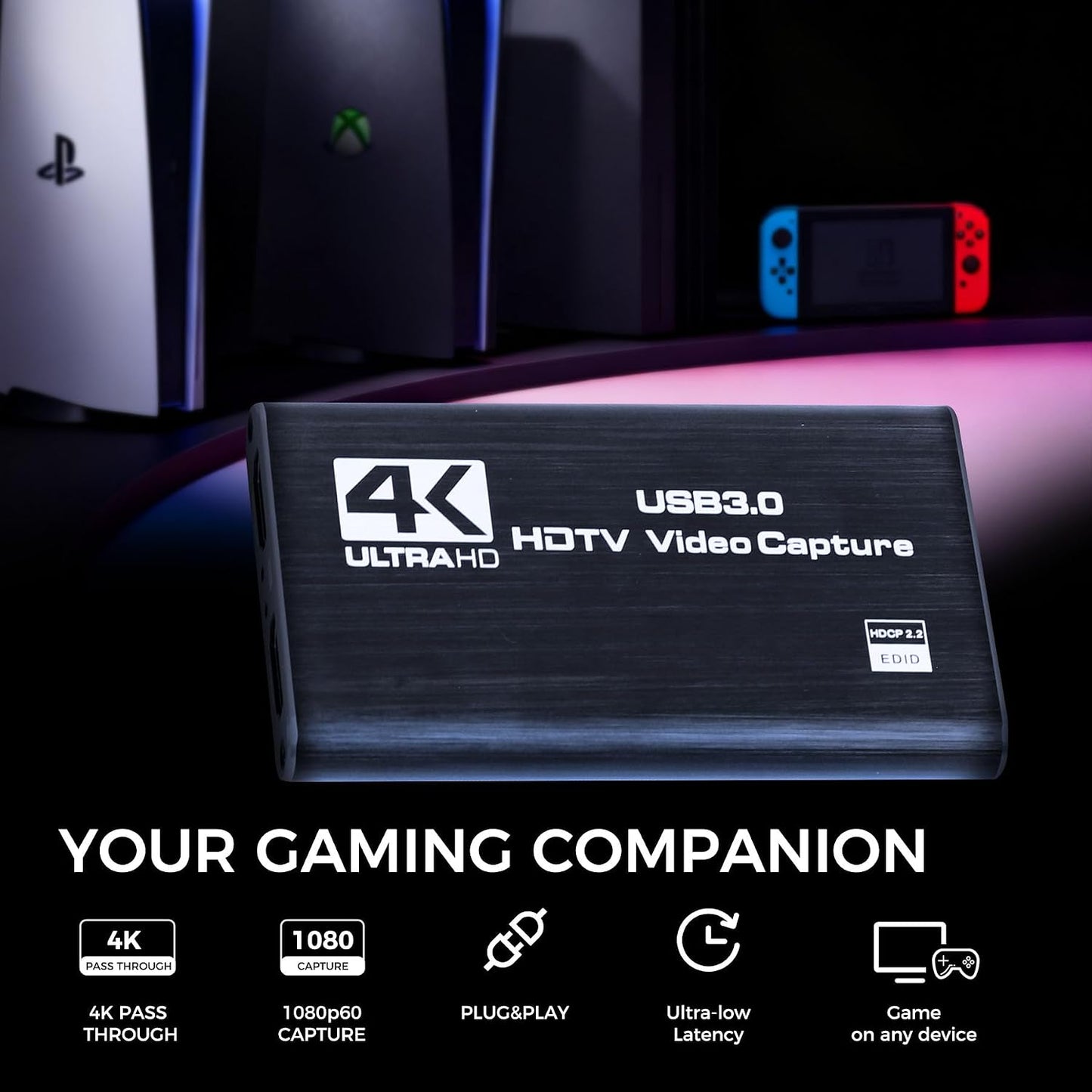 RGBlink 4K 3.0 1080P 60FPS, PS5, MSP231 HDMI Capture Card for Streaming & Gaming, USB Audio Video Capture Device Low
