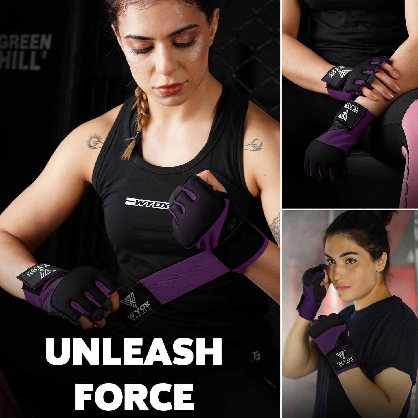 WYOX Gel Boxing Hand Wraps Inner Gloves for Men & Women, 80cm Quick Wrist Straps, Padded Knuckle Protection for Muay Thai Kickboxing, Hand Wraps for Boxing & Martial Arts (Purple, S/M)