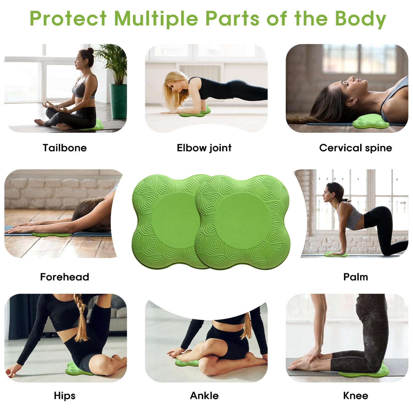 MBHKRRS 2 Pack Yoga Knee Pads Mat Set - Extra Thick Foam Kneeling Pad Cushion for Knees, Elbows, Wrists, Head - Yoga Essentials for Women Men, Non-Slip Pilates, Meditation, Floor Workouts(green)