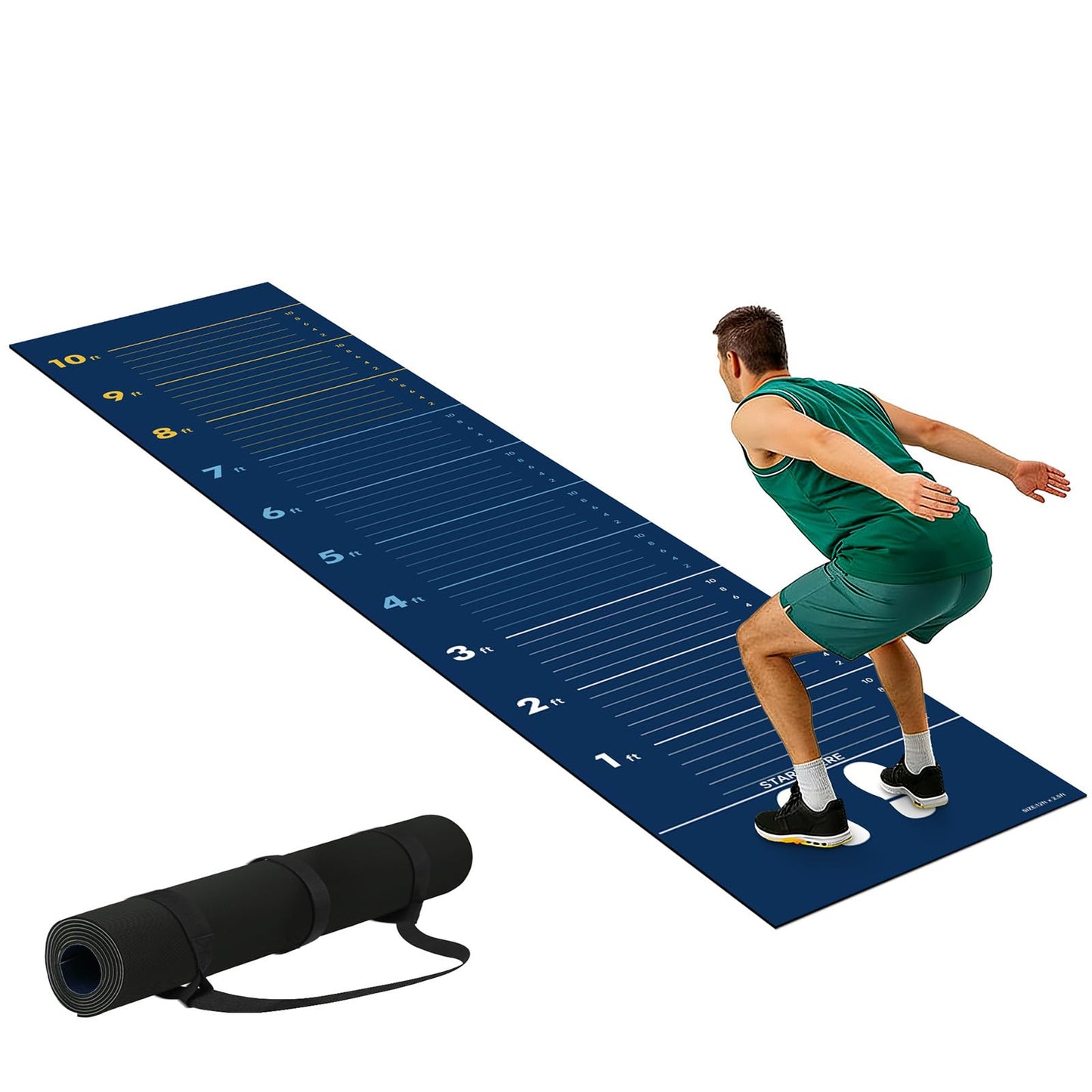 Standing Broad Jump Mat, Long Jump Training Mat with Clear Measurement Marks, Non Slip Broadjump Mat for Home, Gym and School PE