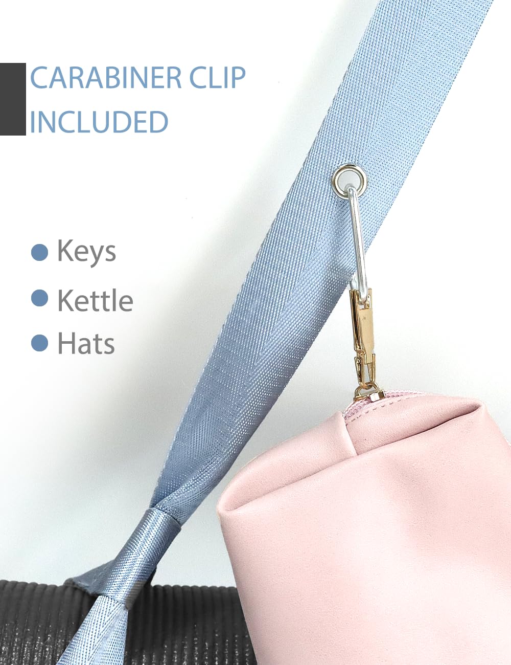Yoga Mat Strap with Carabiner Clip, Adjustable Carrier for Yoga Mats, Sky Blue [MAT NOT Included]
