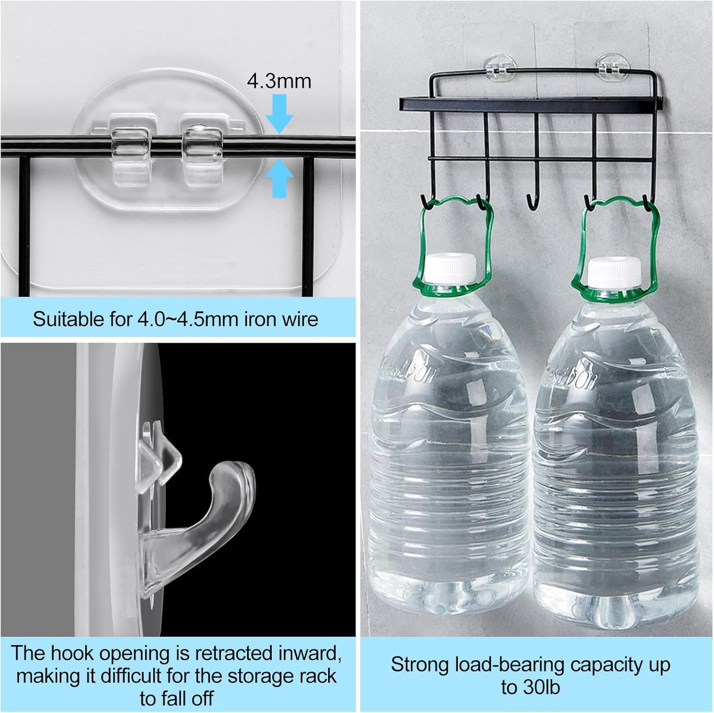 Vivinin Shower Caddy Adhesive Replacement - No Drilling Hooks for Bathroom & Kitchen | 15 Pack