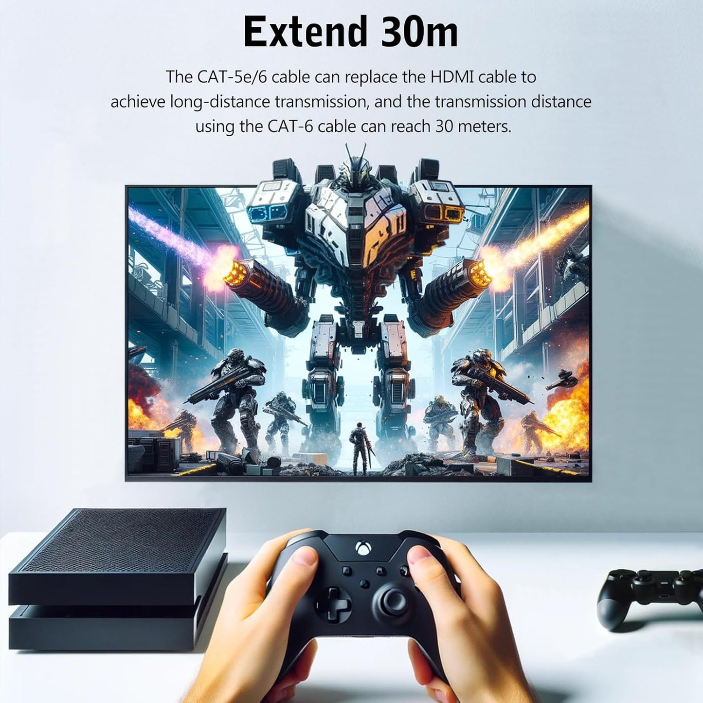 Eiszuso 5e/6, 2-Port RJ45 1080P 30m/98ft, Set PS4, HDMI Extender Over Cat HDMI to Ethernet Network Converter, Supports