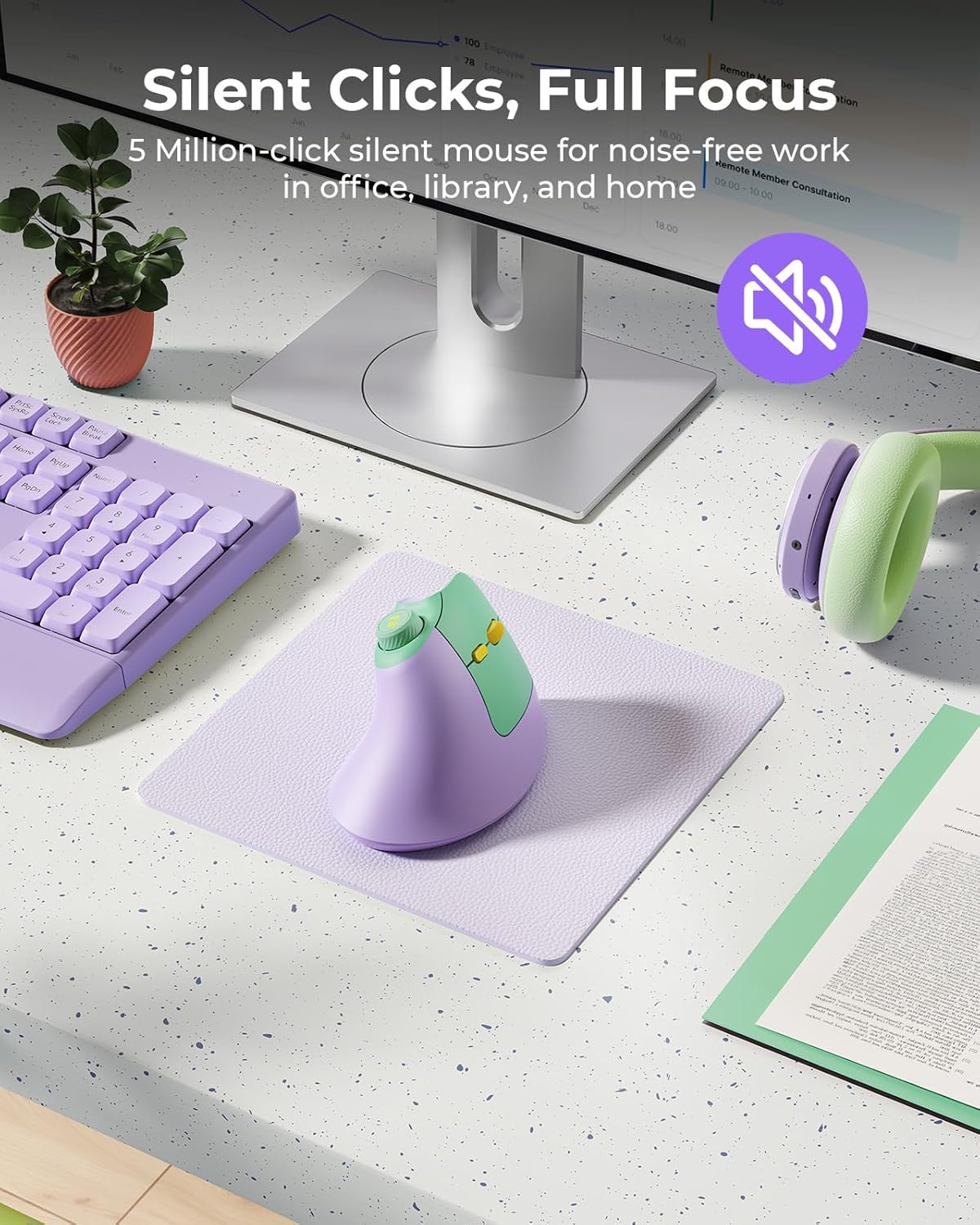 seenda MOU-302 1000/1600/2400 3 Ergonomic Mouse Wireless, Bluetooth Vertical Mouse Rechargeable, Volume Knob, Quiet
