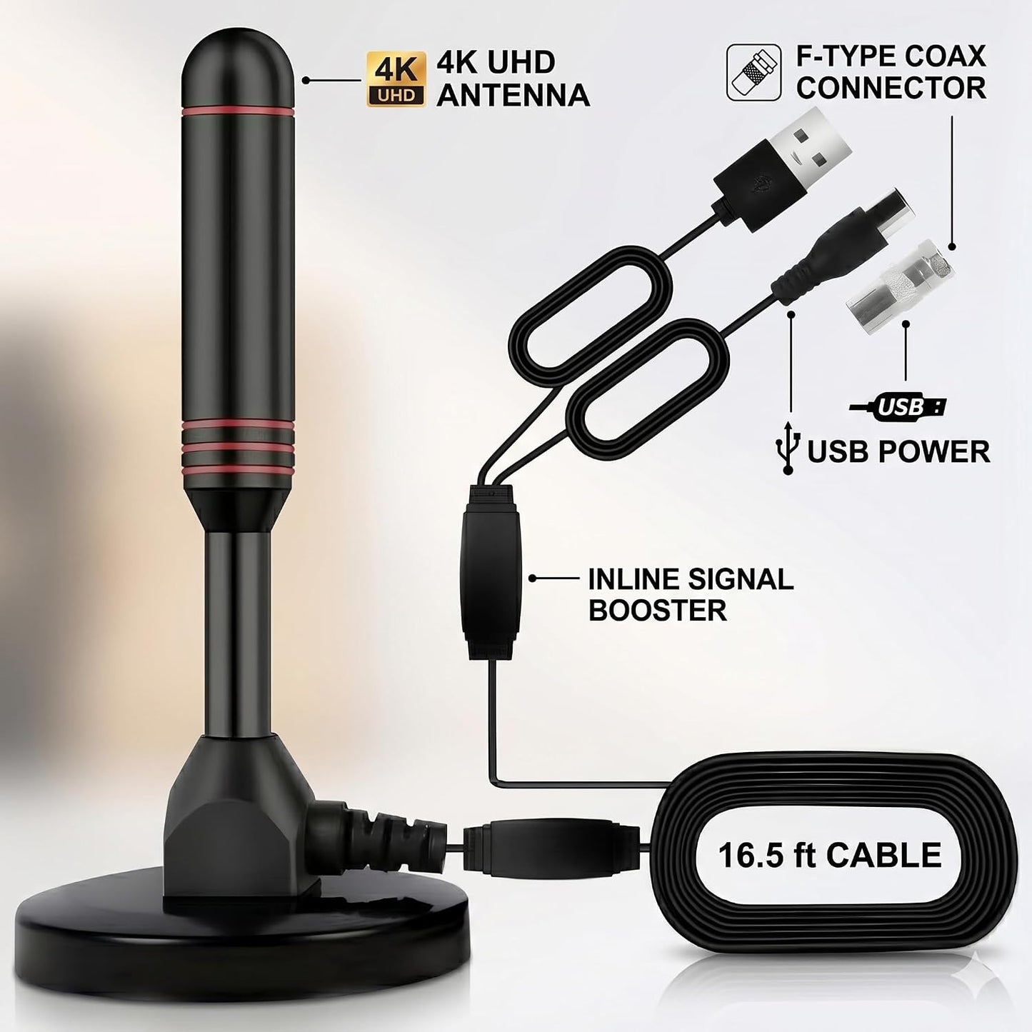BAOZMINAN 4K 1080p,Easy Installation,16.5ft Cable,2 TV Antenna Smart TV Indoor,Long Range Reception for Local Channels