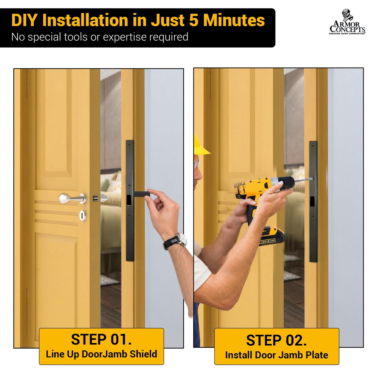 Armor Concepts FIX-A-JAMB 24" Interior Door Jamb Repair Kit – Door Frame Reinforcement, Heavy-Duty 18-Gauge Galvanized Steel, for Bedroom, Bathroom & Closet Doors, Aged Bronze