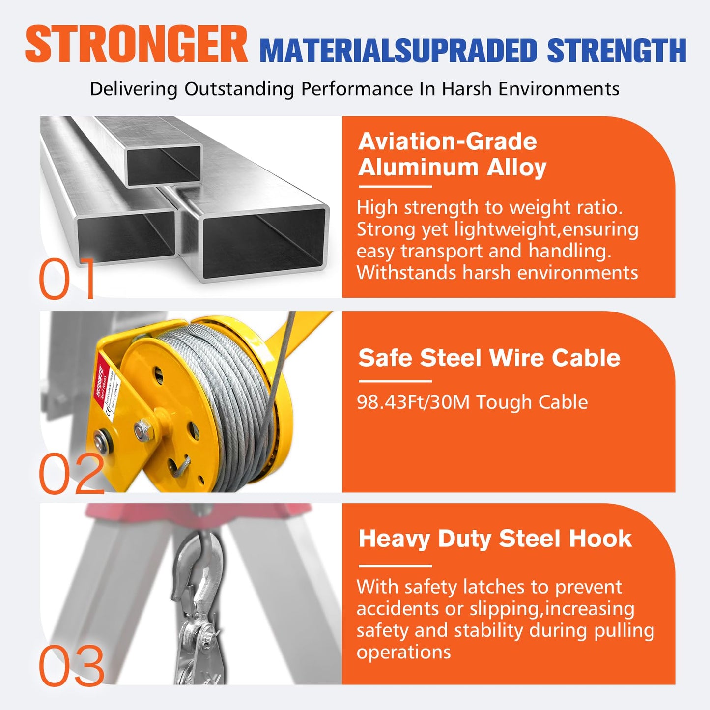 YATOINTO Confined Space Tripod Kit,1200 lbs Lifting Winch,Confined Space Rescue Tripod with 4.4' to 7' Legs and 98' Cable,Traditional Confined Spaces with 32.8' Protection and Storage Bag