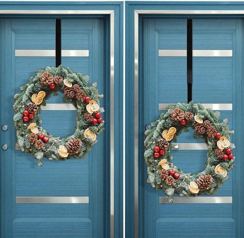 Linwnil Wreath Hanger - Adjustable 14 to 26 Inches | Heavy-Duty 20LB Hook for Front Door Decor (Black)