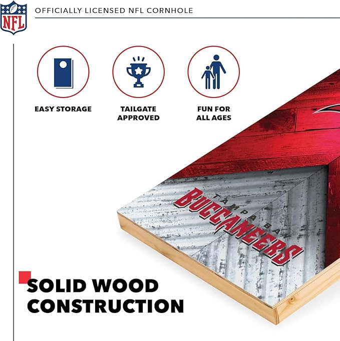 NFL Football 2' x 4' Regulation Size Solid Wood Cornhole Set with Direct Print HD Team Graphics Great Gift for Any Football Fan! Bean Bag Toss Family Outdoor Game