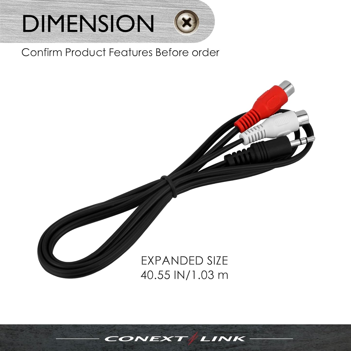 Conext Link 3.5mm 1/8" 2 1m 13040 Stereo Male Plug to RCA Female Jack Aux Audio Y Cable Cord Wire