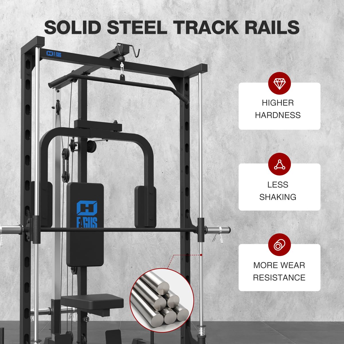 FAGUS Smith Machine Power Rack with Chest Fly Station & LAT-Pull Down System, Landmine, T-Bar Row Handle, Tricep Rope, Ankle Strap, Plate Storage Bars, Band Pegs and More Training Attachments, Black