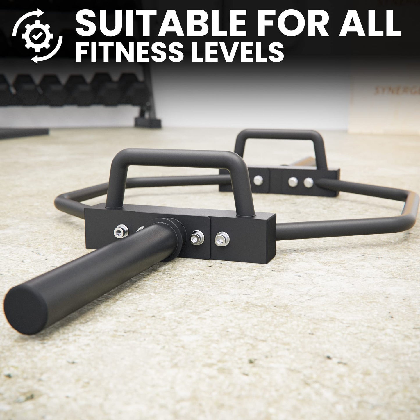 Synergee 7kg Black Olympic Hex Barbell Trap Bar with Standard Height Handles for Squats, Deadlifts, Shrugs and Power Pulls. 49” Long Bar with 10” Sleeve.
