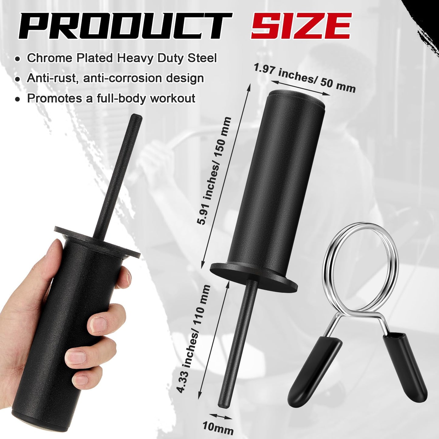 Lasnten Weight Stack Pin Extender, Gym Pin with Spring Clip Collar for 2 Inch Weight Plate Cable Strength Exercise Machine, Commercial and Home Gym