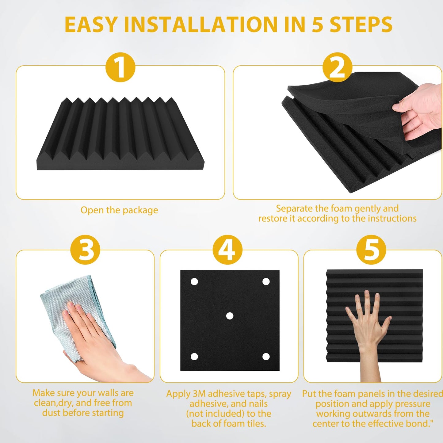 Saiqiang 56 Pack Acoustic Foam Panels, 1" x 12"x 12" Sound Proof Foam Panels For Wall Fire Resistant, Noise Cancelling Dampening Sound Absorbing Black Wedge Panels For Studio Recording & Office & Home