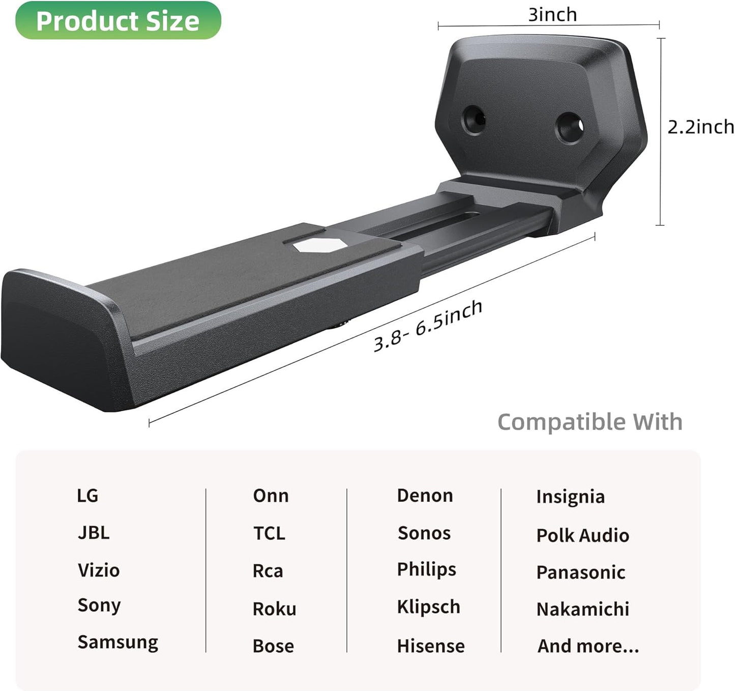 ELETIUO 3.8-6.5 inch,Universal 50 lbs,Black Soundbar Wall Mount Bracket,Depth Adjustable Sound Bar Mount Under TV