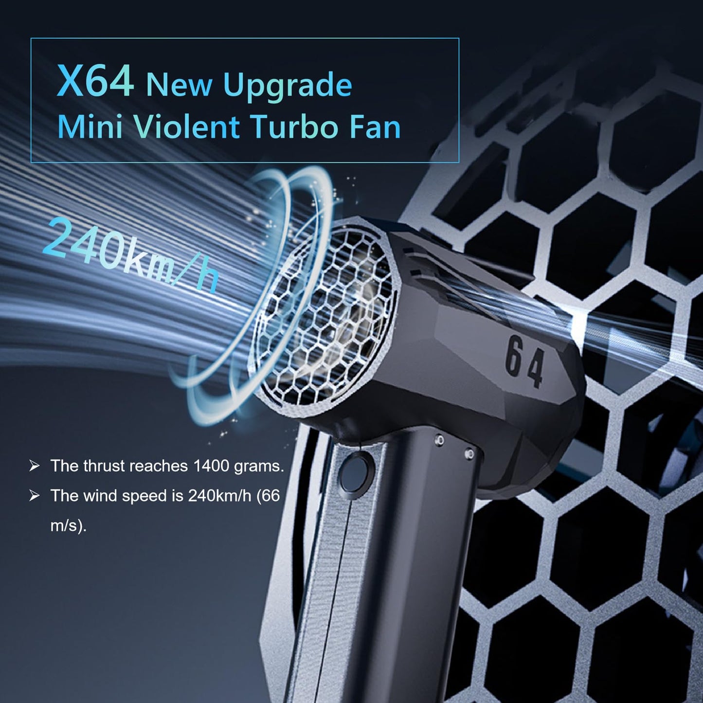 X64 Violent Turbo Fan, Mini Jet Turbo Fan, Car Violent Blower, 4000mAh 64mm Duct Fan Brushless Motor Air Blower, Instantaneous Thrust 1.4 Kg/s Wind Speed 66m/s Blower Dryer