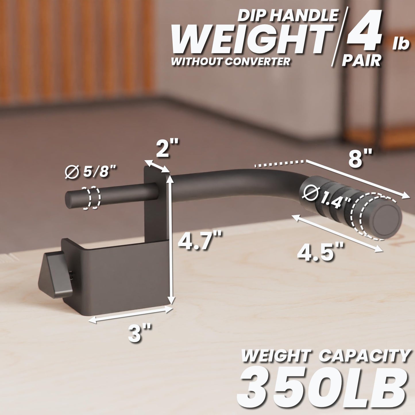 Synergee Dip Handles for 2x3 Power and Squat Racks, Dip Stand Fits Racks with 5/8" Holes. Rack-Mounted Dip Bar Attachment for Dips, Leg Raises, and Knee Tucks.
