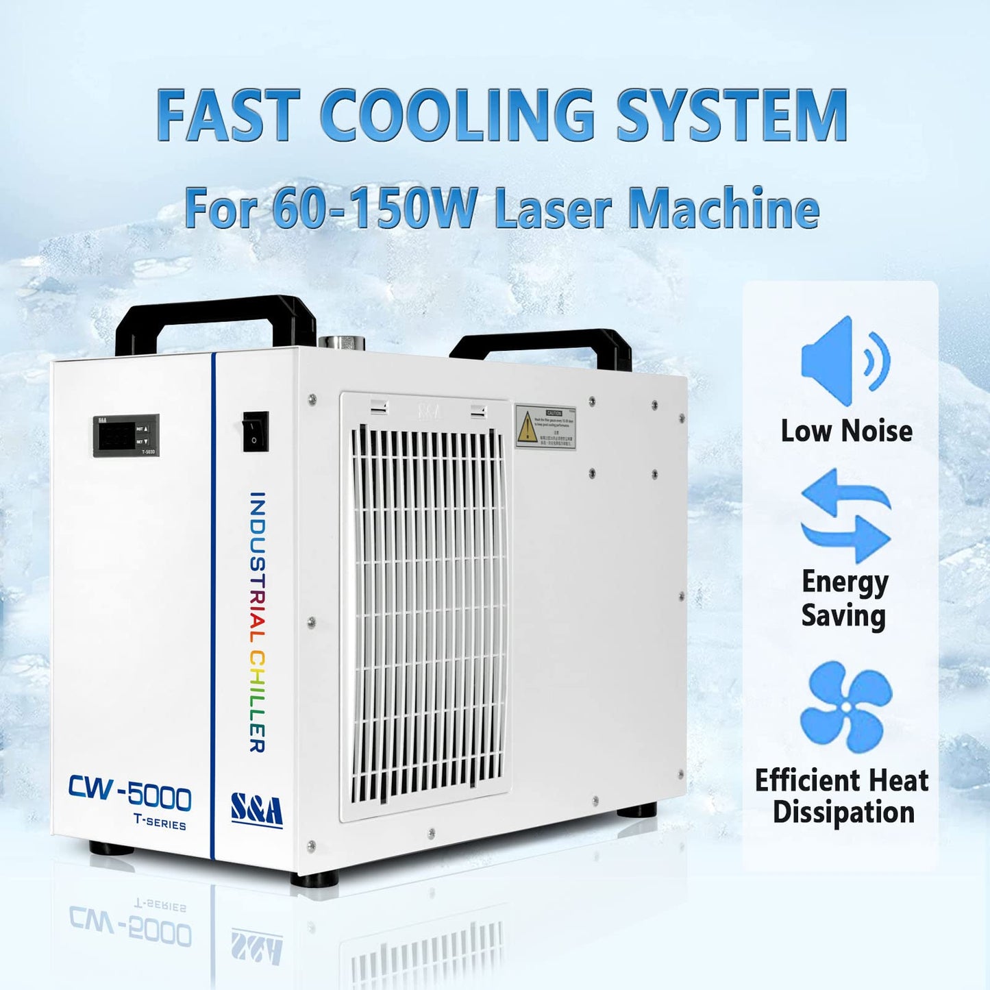 S&A CW-5000 DG Industrial Water Chiller 7L 1.14HP 2.64gpm Water Cooling System for 40W 50W 60W 70W 80W 90W 100W CO2 Laser Engraving & Cutting Machines,Cools 3868 BTU/Hour