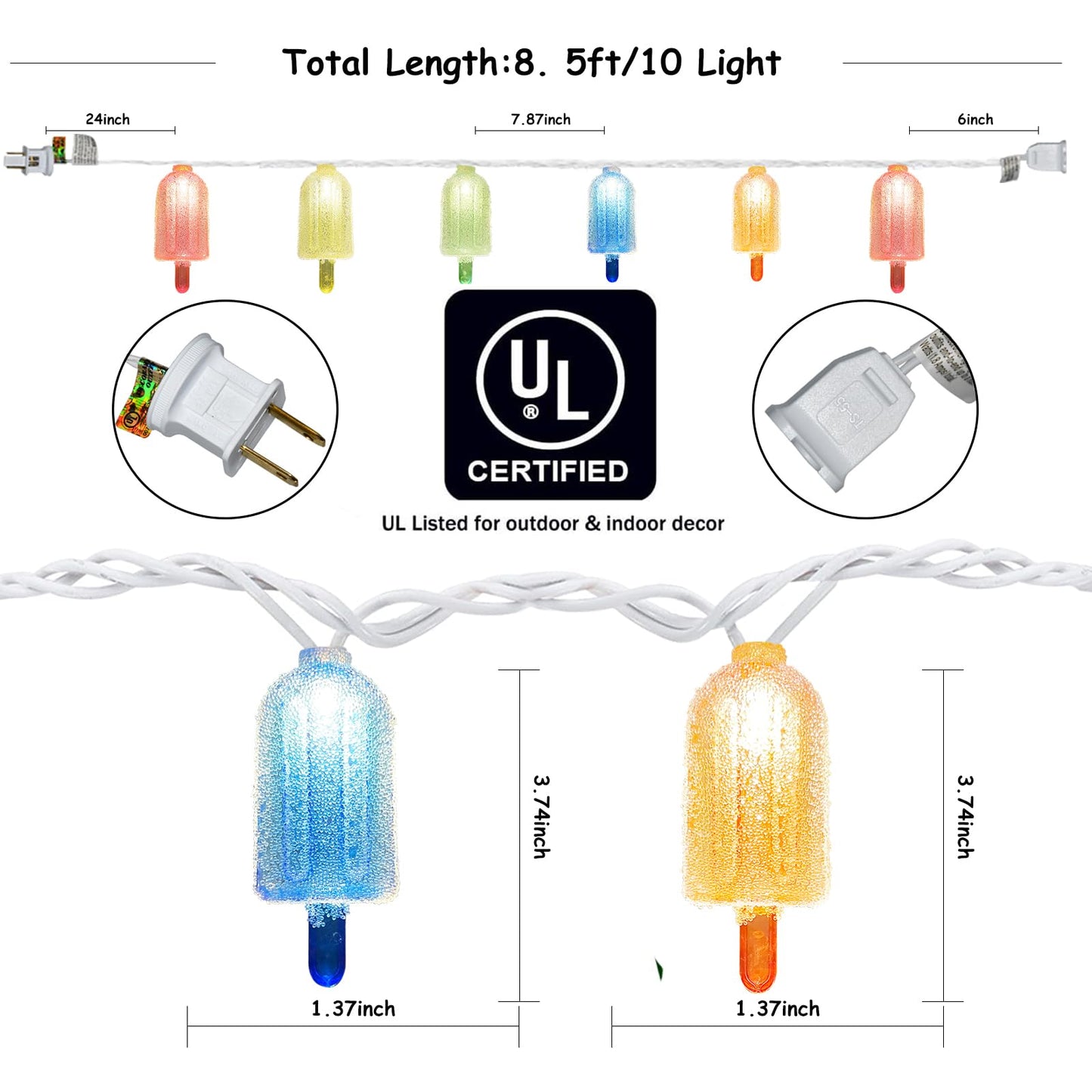 Oviejo Colorful Ice Cream String Light, 8.5FT, 10 LED, Gaza Popsicle, Plastic, Model X0043GV67J
