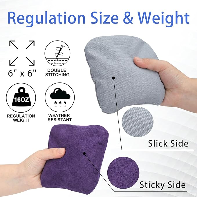 EunHo Dual Sided Cornhole Bags Regulation Set of 8 Professional Cornhole Bean Bags Slick and Stick for Tossing Game-All Weather