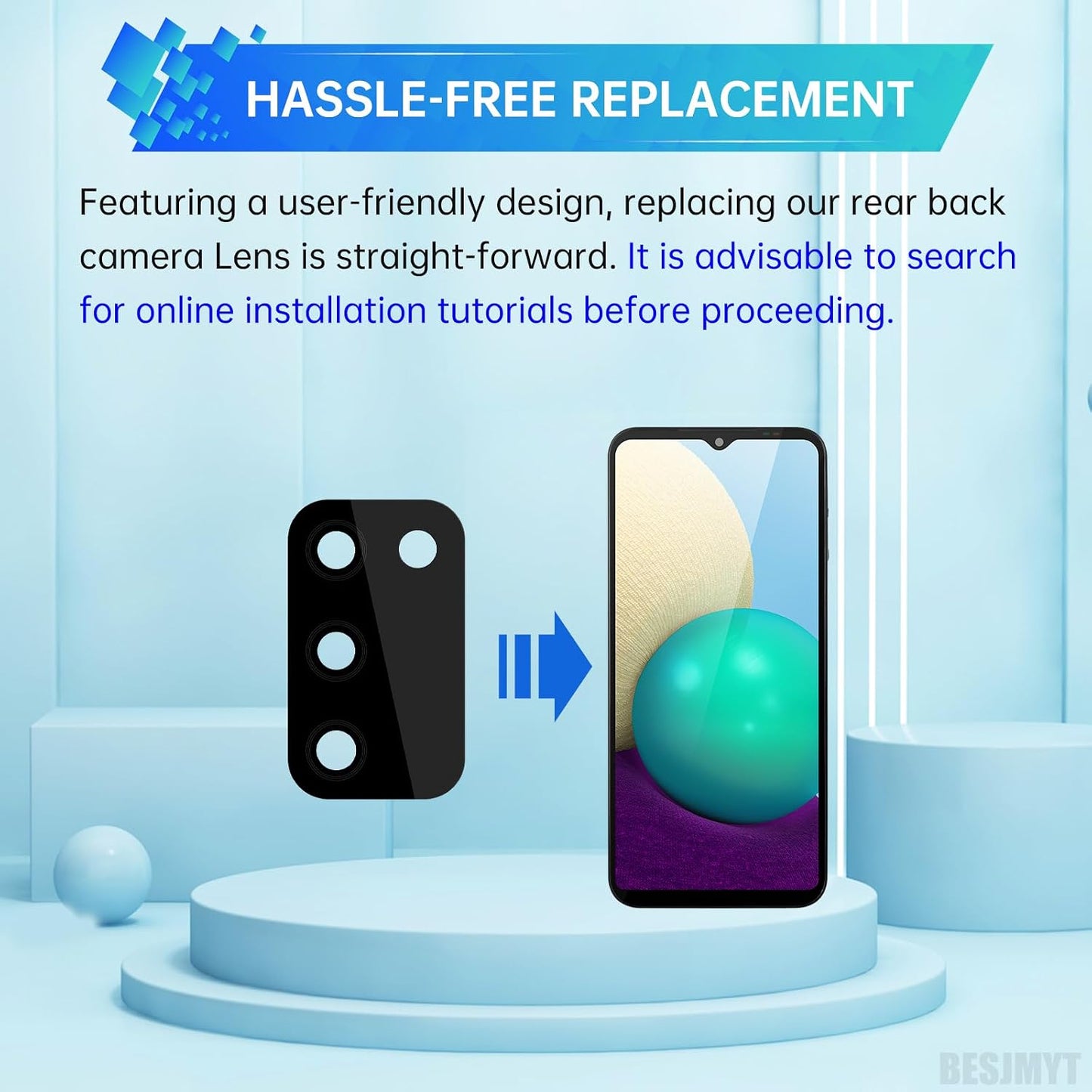 BESJMYT 2 Pack A02s A02s SM-A025U SM-A025U1 Rear Camera Lens Replacement for Samsung Galaxy Adhesive Back Camera Glass