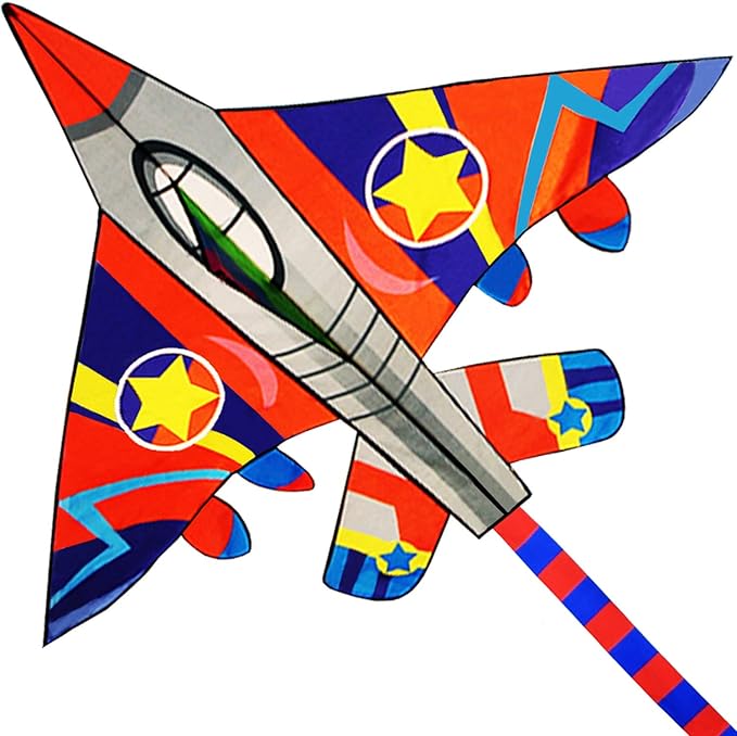 HONBO 58" Fighter Plane - Kite for Kids & Adults, Easy to Fly, Beach Trip Beginner Kite with Reel and 200ft String