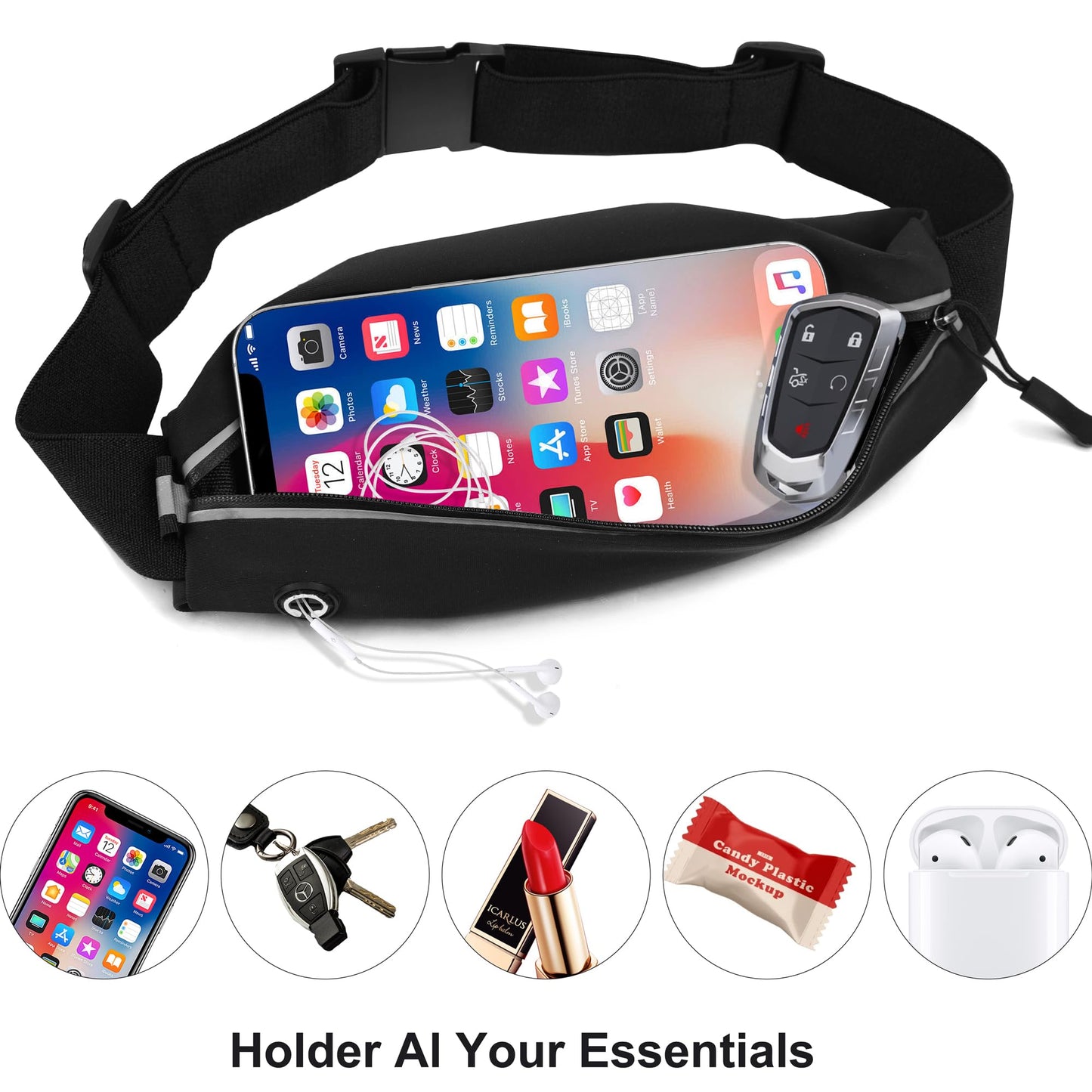 Jealkip Running Belt Fanny Pack for Men and Women Slim Running Bag Phone Holder Runner Money Belt Running Essentials Workout Fitness Black
