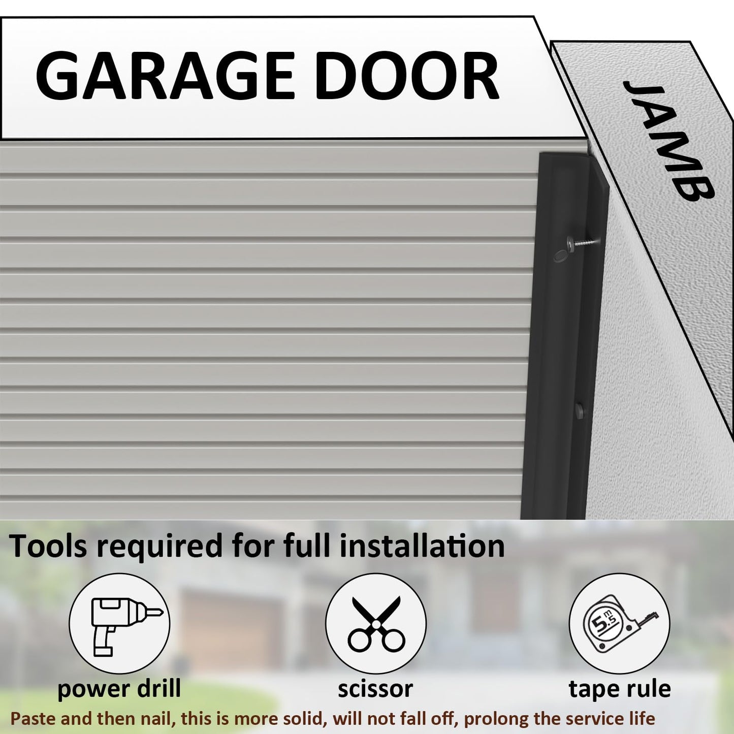 Greymond Garage Door Weather Stripping, 40 FT Black Garage Door Side and Top Seal Trim, Universal Adhesive Backed Garage Door Rubber Seal Strip Replacement