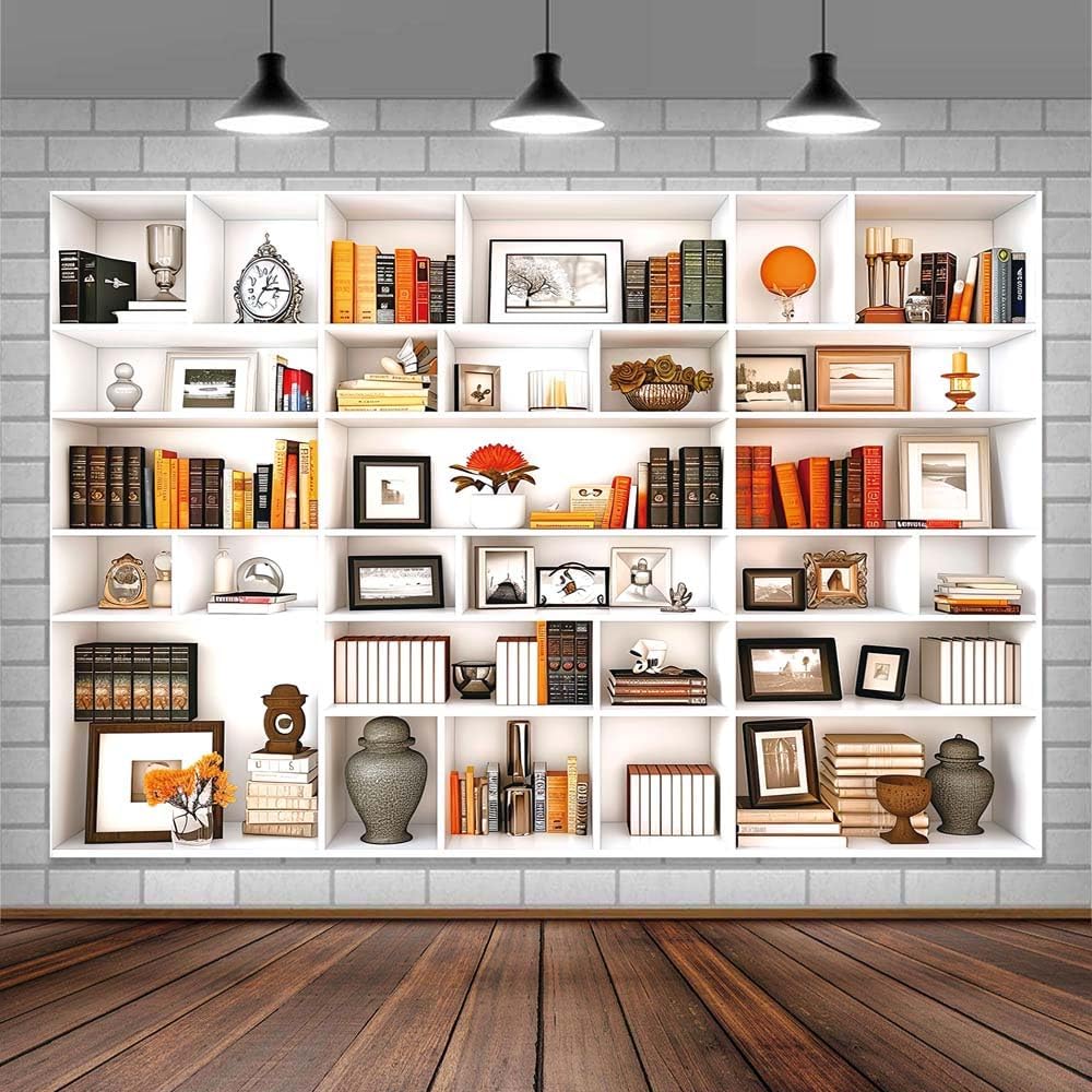 Etsyoki 5X3FT White Office Modern Bookcase Photography Zoom Backdrops for Home Office Decoration