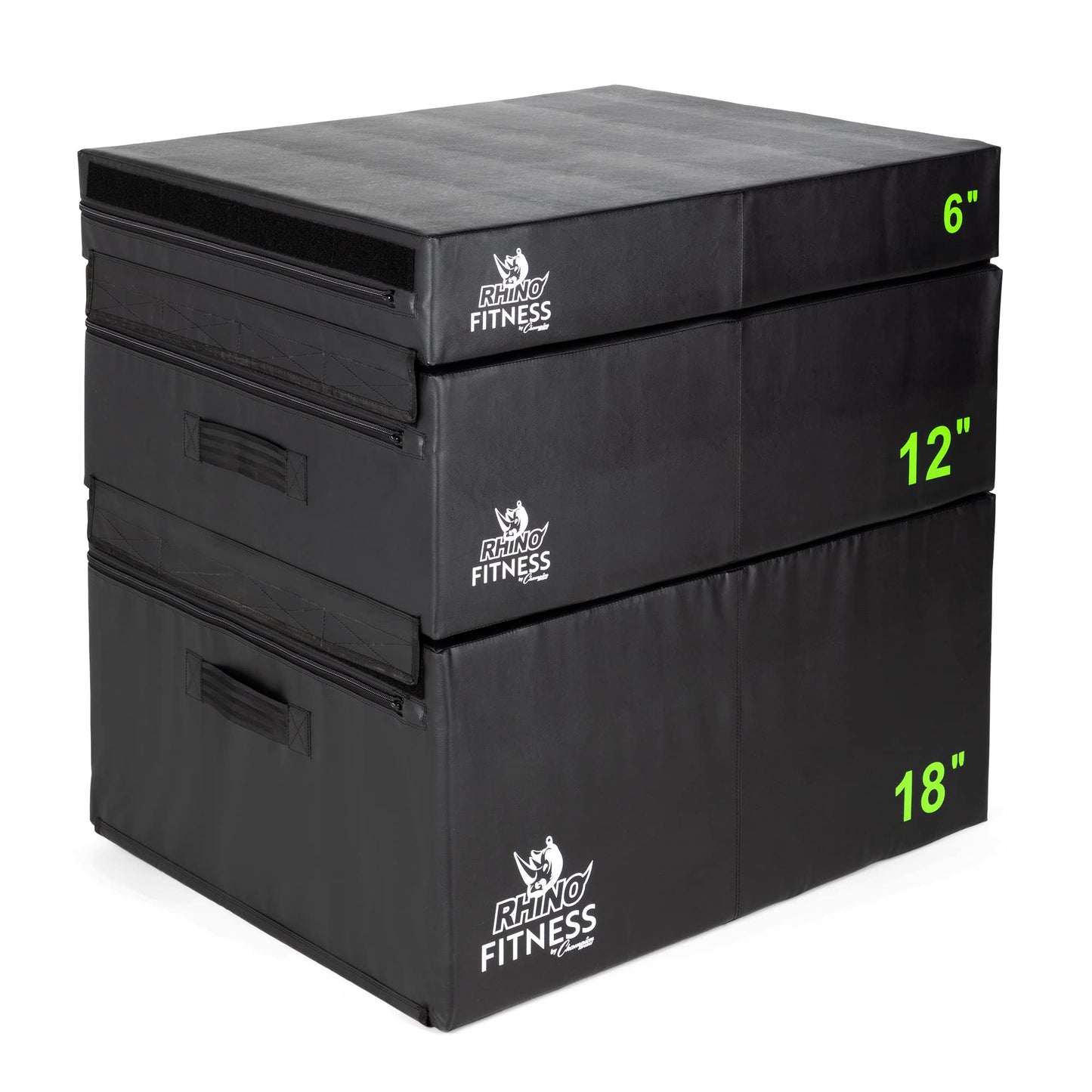 Champion Sports Foam Plyometric Box Set with 6", 12", and 18" Included - Durable Jump Boxes for Training with Handles, Hook and Loop Flaps - Stackable Cross Traning Plyo Box, Jumps for Gym