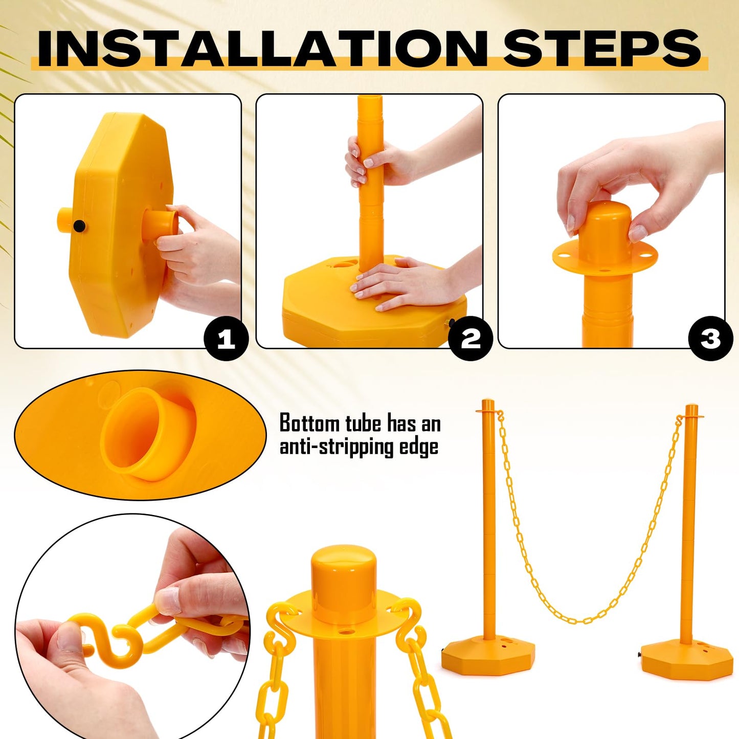 Geiserailie 12 Pack 12 Pack Traffic Barrier Posts 5ft Chains 34" Crowd Control Stanchions Parking Cone Plastic Stanchion Detachable Warning Bollard for Parking Lot Events & Construction Areas (Yellow)