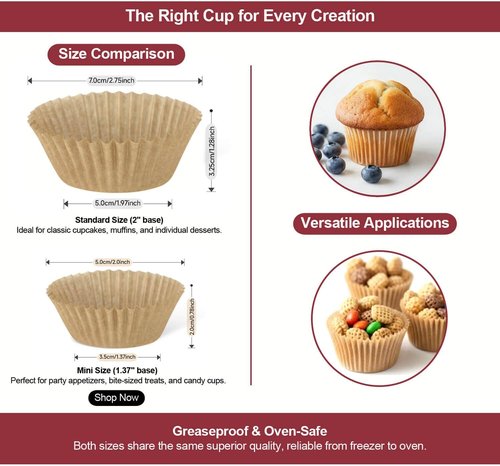 Eoonfirst Mini Cupcake Liners - Food Grade Greaseproof Paper Baking Cups | Non-Stick, 400 Pcs