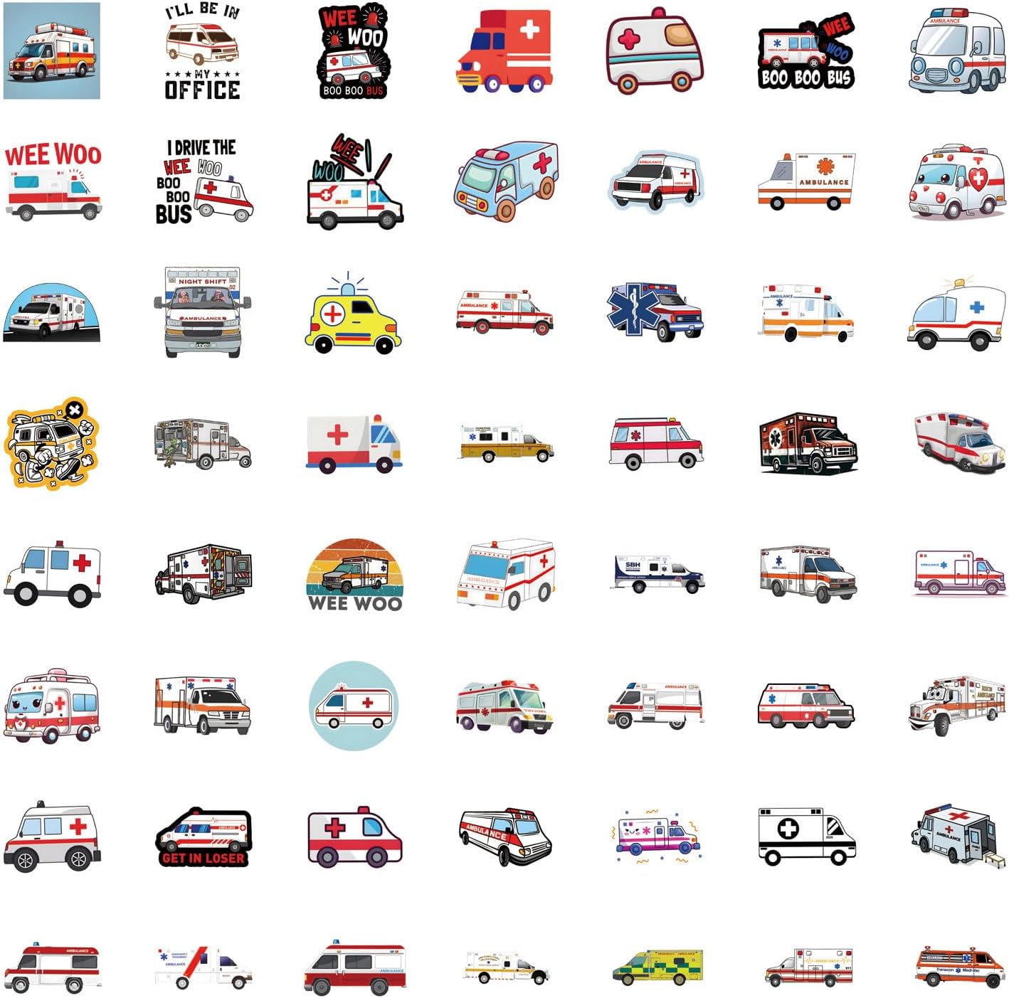 DEVMGRA 56Pcs Pack Ambulance Stickers Decals for Kids Paramedic Medical Stickers Waterproof Vinyl Water Bottle Sticker