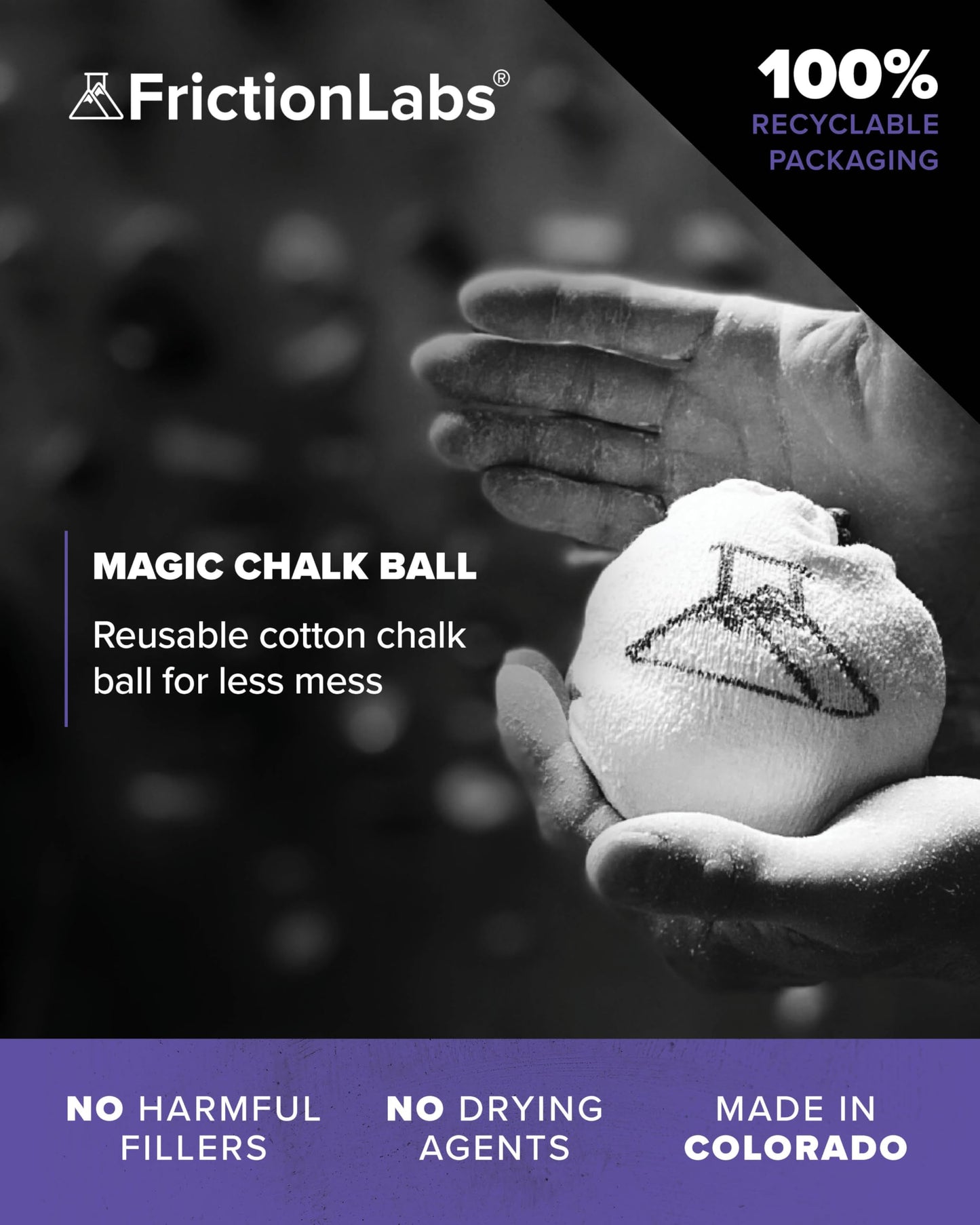 FrictionLabs Magic Chalk Ball, 2.2 oz - Premium Gym Chalk In Refillable Sock - Non Toxic - Great for Climbing, Gymnastics, Weightifting, Crossfit, Pool, Training