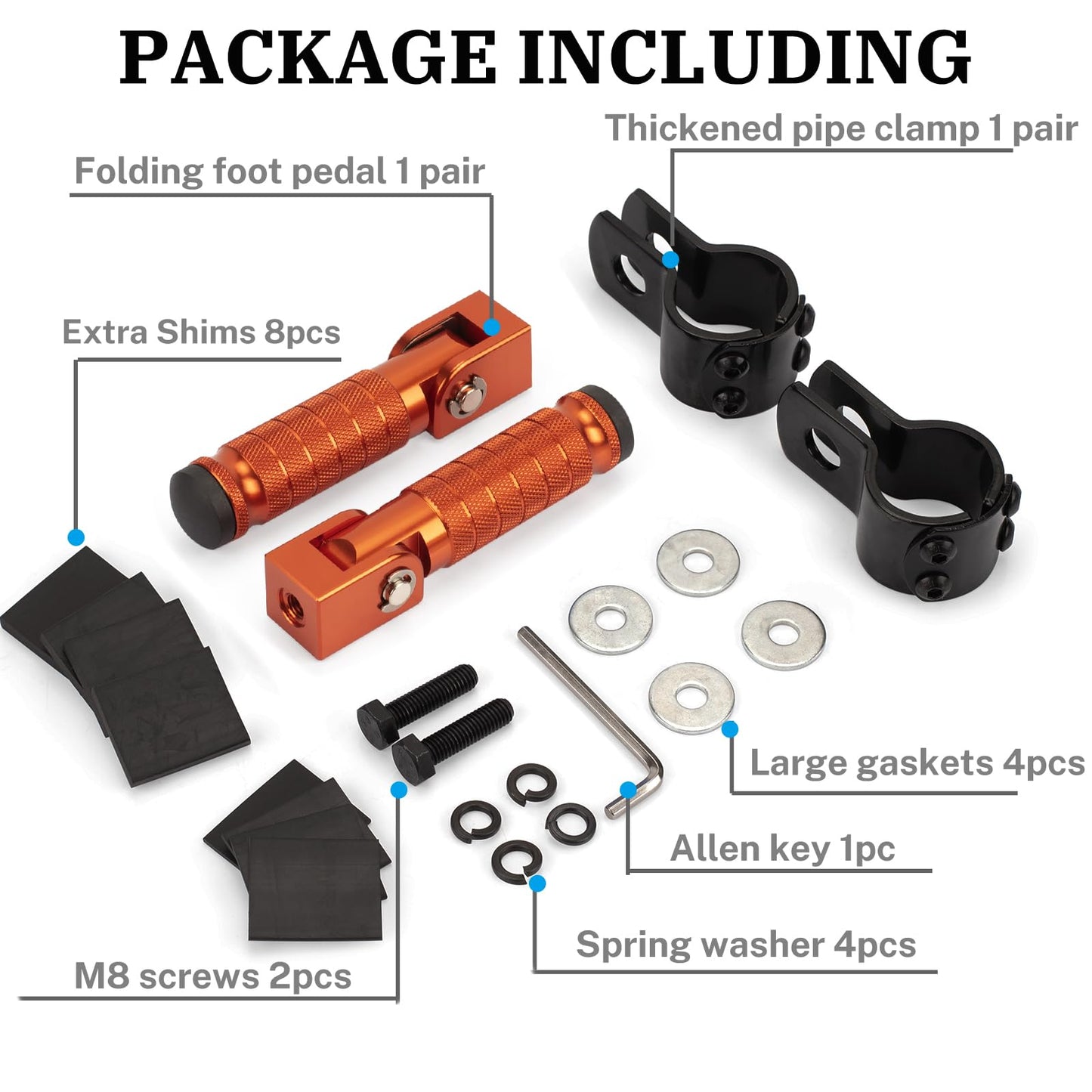 XINGWU M8 Motorcycle Foot Pegs 90 Degree Foldable Footpegs CNC Anti-Skid Footrest Universal for Yamaha Honda Suzuki Aprilia Electric Car Motorbike Mini Bike Dirt Pit Bike Passenger Pedal (Orange)