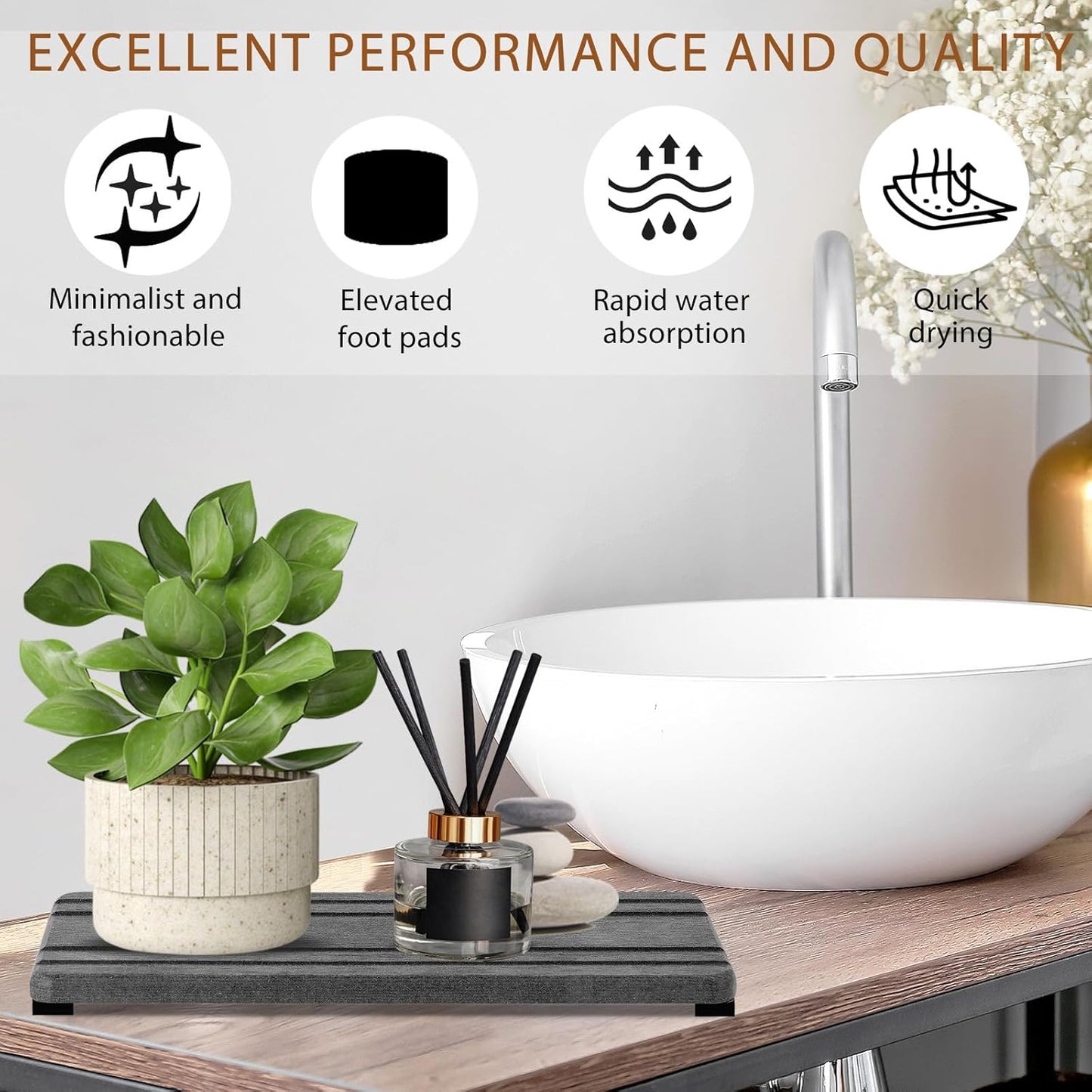 Skiennix Water Absorbing Stone Tray - Quick Drying Diatomite Coasters for Kitchen & Bathroom | 2PCS Set