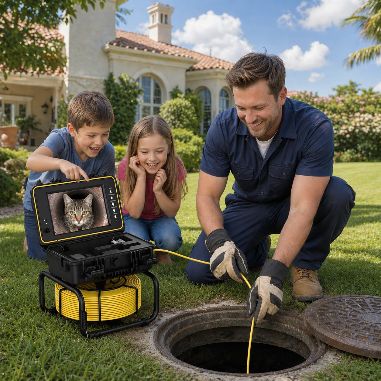 Sumkea Sewer Camera 100ft Self Leveling Drain Inspection Camera with 9" IPS Screen, HD Recording, Meter Marker Pipe Inspection Cameras for Plumbing, Sewer Line, Home & Commercial Inspections, IP68