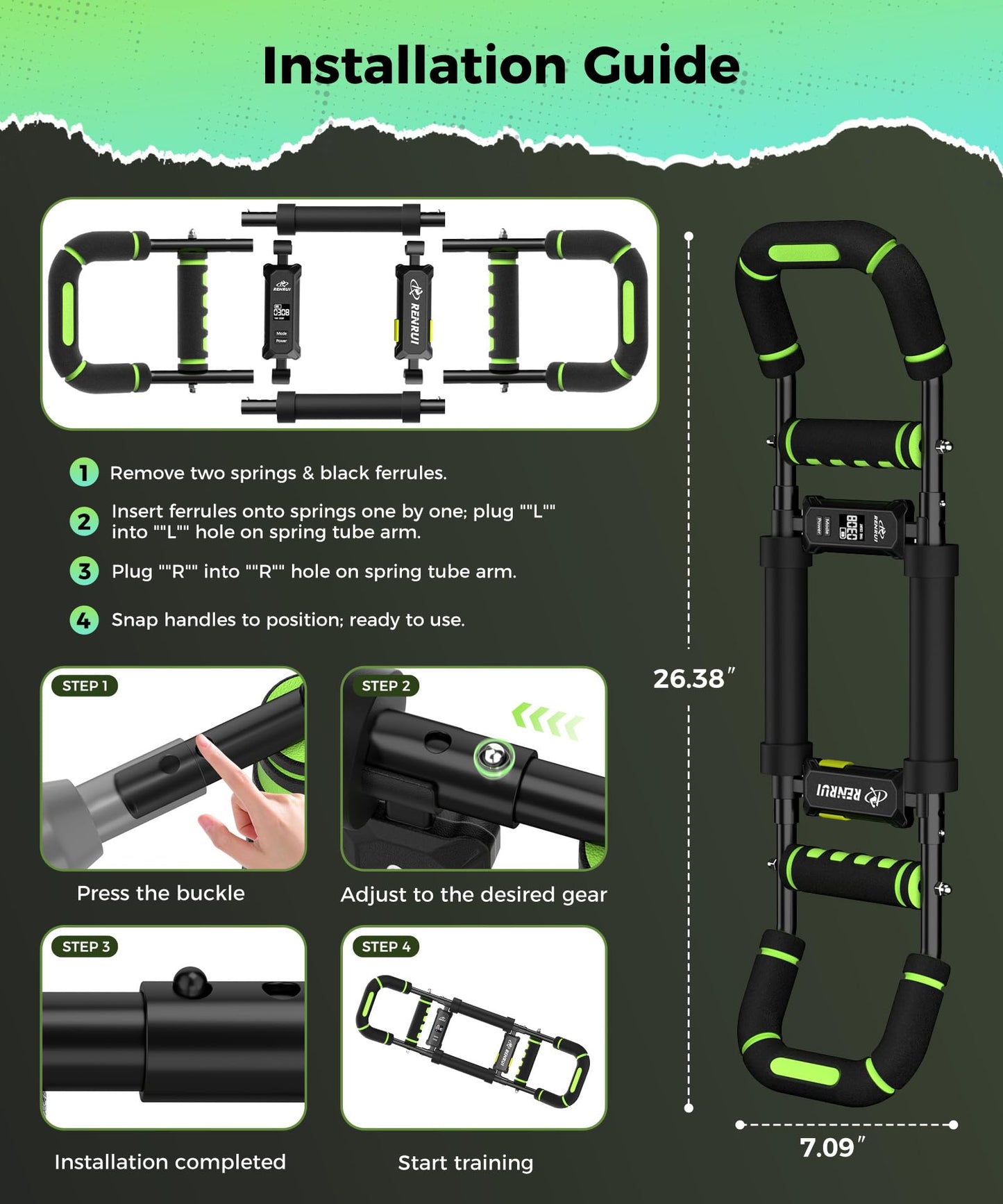 Twister Arm Trainer & Chest Workout Equipment with Digital Display - Auto Reps & Calorie Estimator, 40-120 lbs Home Gym Chest Exerciser for Men, Green Pro