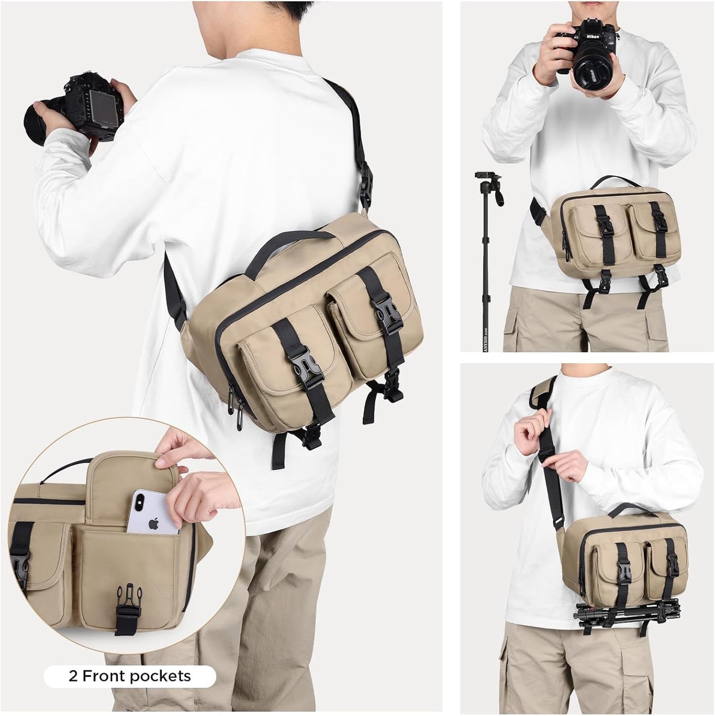 TAAOKA Camera Sling Bag,DSLR Camera Bag with Tripod Holder,Waterproof Camera Shoulder Crossbody Bag