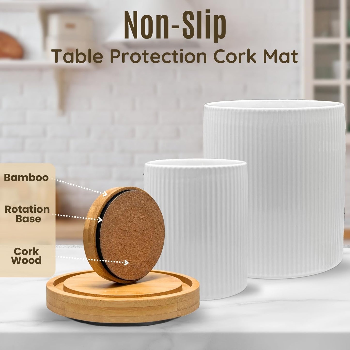 NURTURE KNOTS 2 Pack Ceramic Utensil Holder, 7.3"+5.4" Large kitchen utensils holder for Countertop, 360° Rotating Cooking Utensil Crock for Kitchen Counter with Detachable Wooden Base, Kitchen Décor