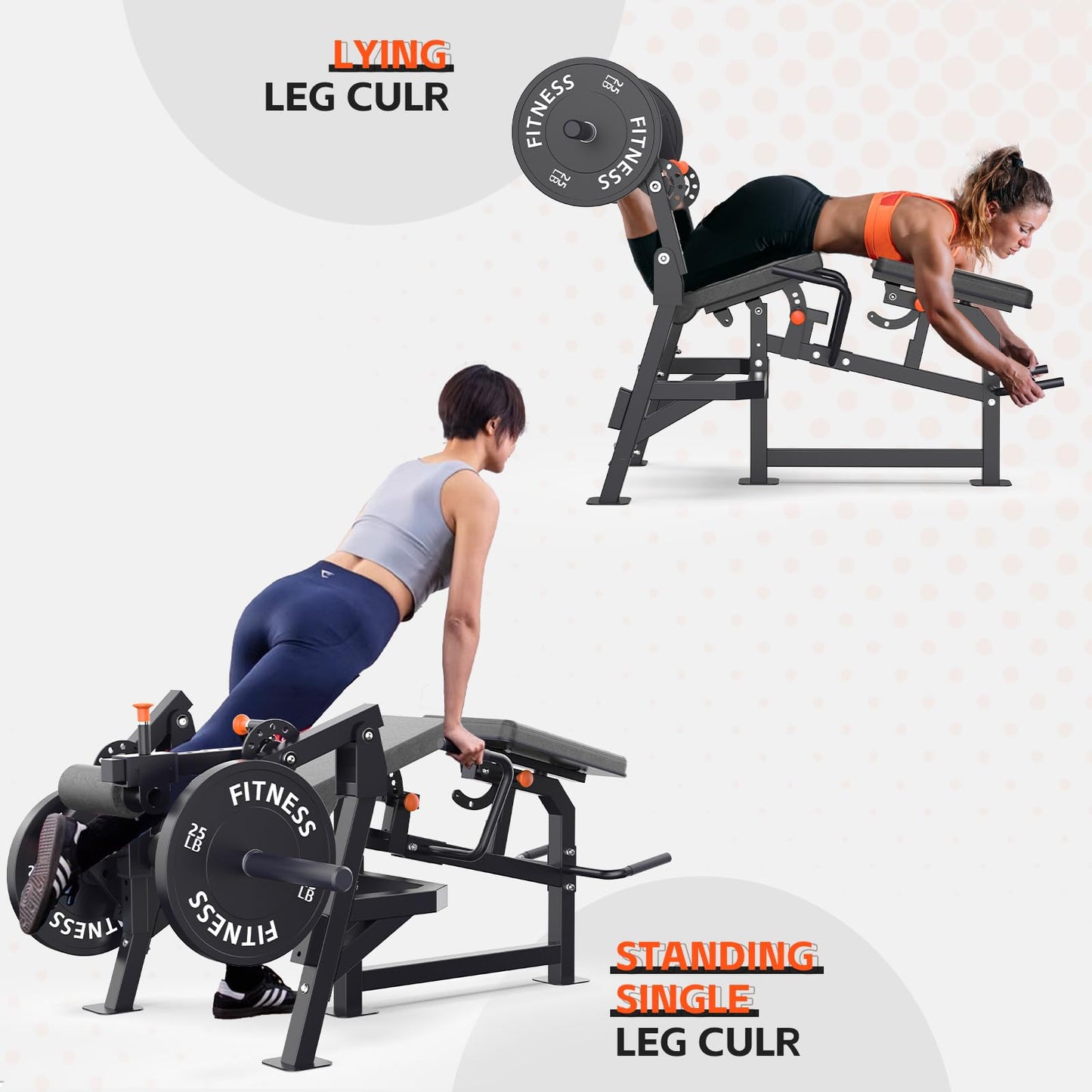 HIKEDIN Leg Press and Curl Machine, Single Leg Extension, Seated Leg Curl, Adjustable Leg Workout Bench, Plate Loaded Home Gym Equipment for Thigh & Hamstring Training, Heavy Duty Steel Frame，Black