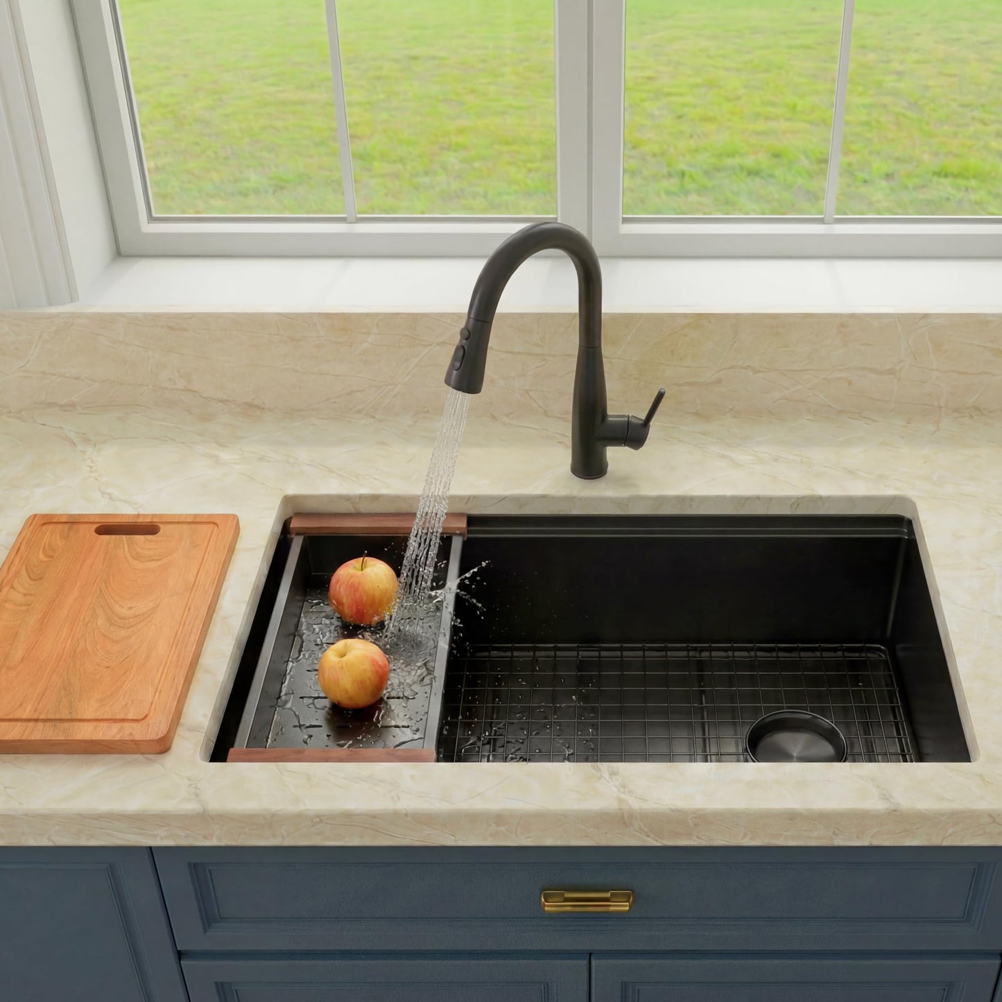 Lonsince Black Undermount Kitchen Sink 30 inch,16 Gauge Stainless Steel Sinks,Single Bowl Workstation Sink,Modern Kitchen Sink Offset Drain (30" X 18")