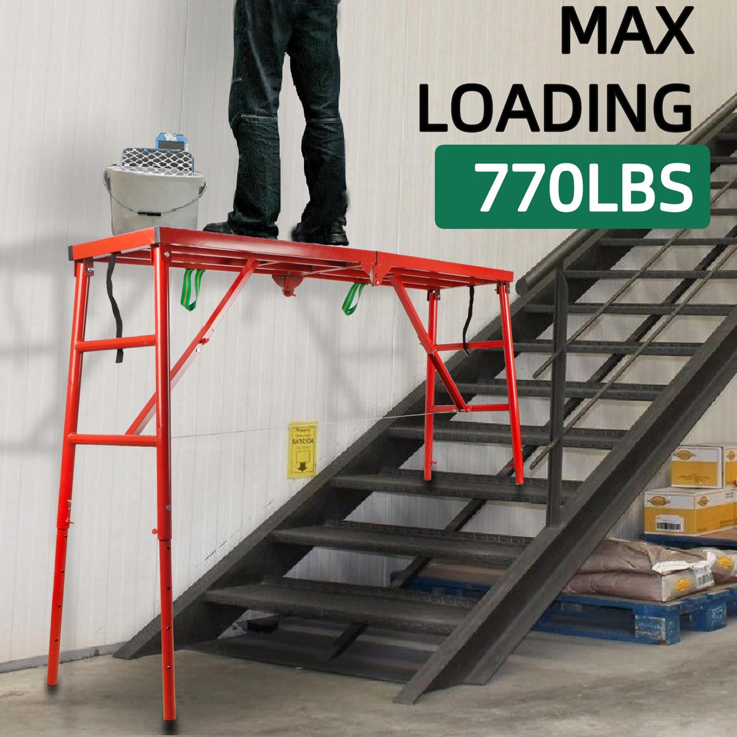 NETRCRHOM Folding Scaffolding Platform, 71(L) x15.7(W) x51(H)''770 Lbs, Adjustable Steel Industrial Step Ladders, Portable Heavy Duty Work Platform for Construction Sites and Renovations