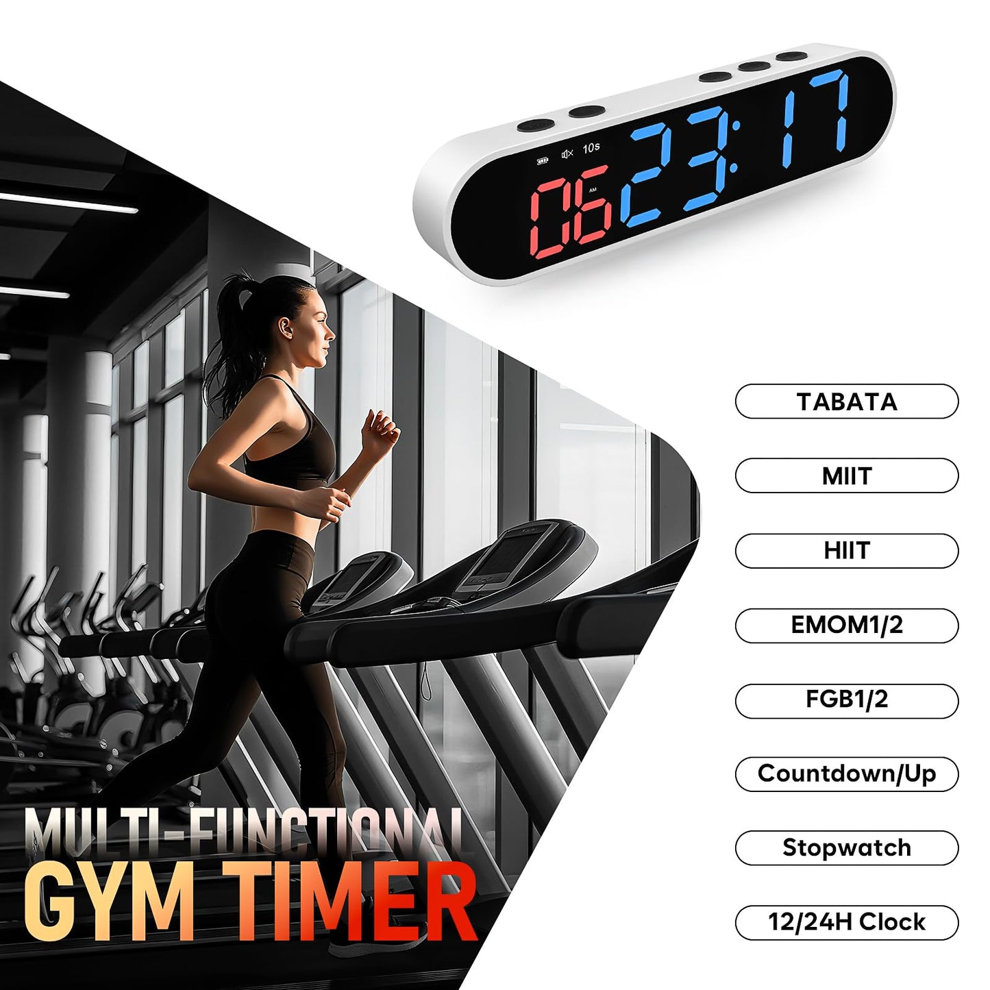 Dienmern Portable Gym Timer Clock with Strong Magnet - Workout Interval Timer with Countdown/UP/Stopwatch, 50Hours Powerful Battery Gym Clocks for Home Gym/Garage/Boxing/Fitness