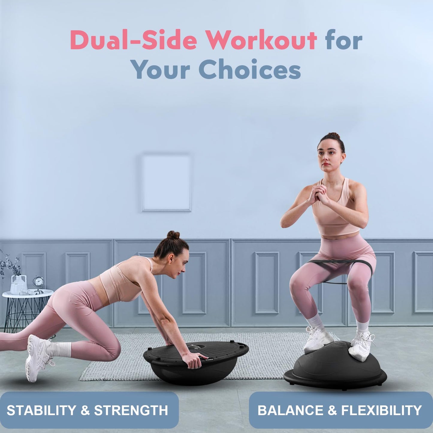 kisnbld Half Balance Ball Trainer, Inflatable 19/23 Inch Half Exercise Ball with Resistance Bands and Pilates Bal, Non-Slip 660lbs Capacity Yoga Ball for Home Gym Full Body Workouts
