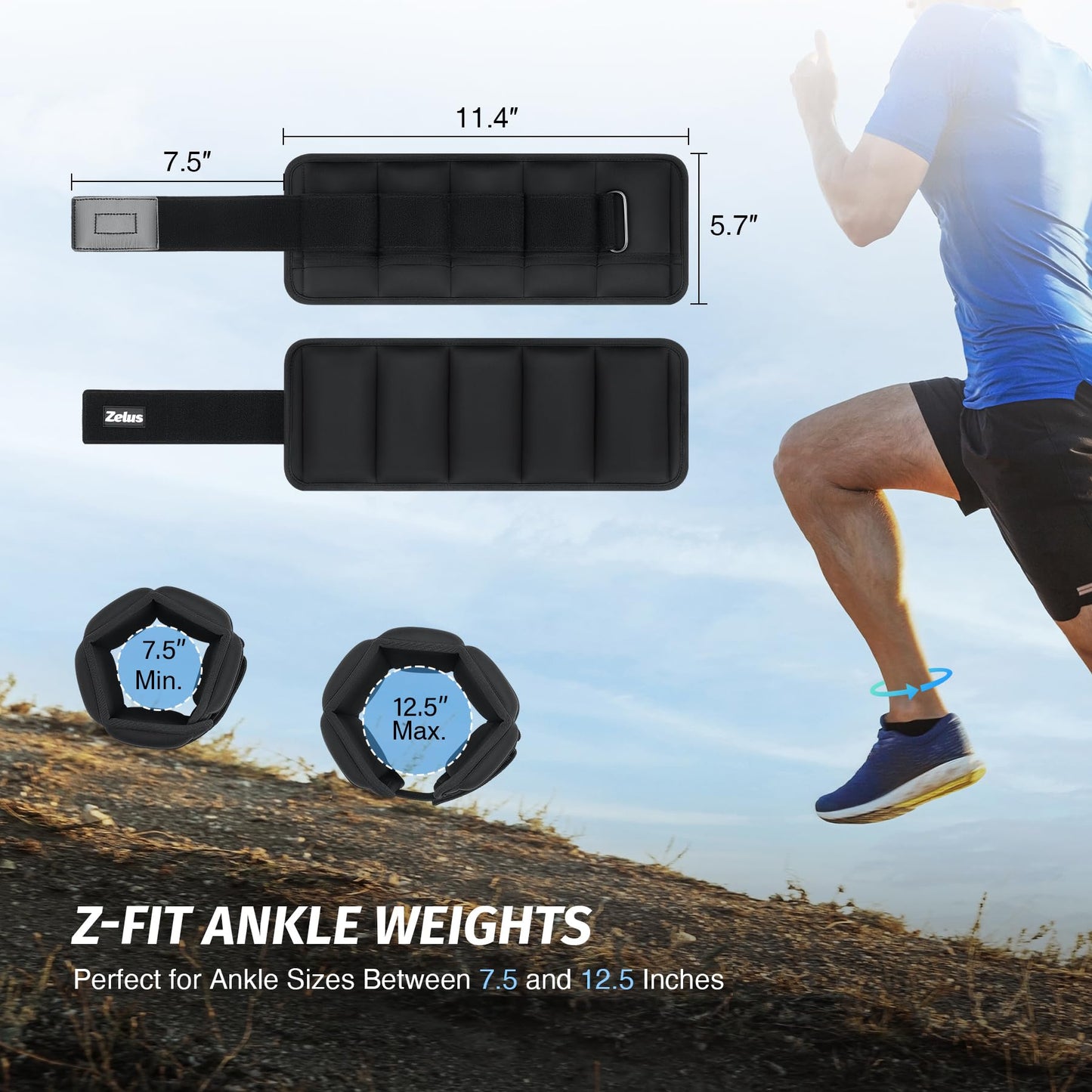 ZELUS 1 Pair Adjustable Ankle Weights, 5-10 lb Z-Fit Ankle Weights for Women Men, Ultra Thin Leg Weights for Women with Adjustable Straps, 1-5 lb per Arm Weight for Gym Home Yoga Jogging Walking